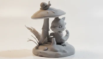 Дракончик плохо прячется за маленькой фигуркой гриба. 3D... 1