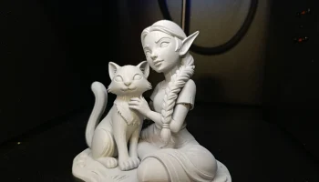 Эльфийская девочка и ее кот - милая фэнтезийная диорама
