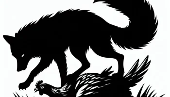 Настенный рисунок: Лиса, охотящаяся на курицу (два цвета) Настенный рисунок: Лиса, охотящаяся на курицу (два цвета)