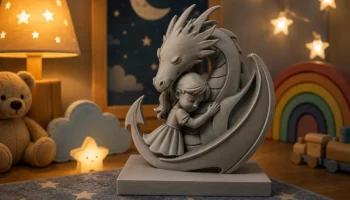 Девушка с драконом-фантазия 3D-печатная статуя