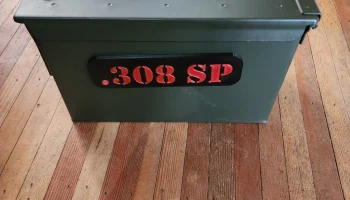 Магнитная этикетка на банке с боеприпасами .308 SP.........
