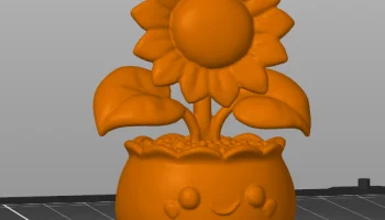 Цветочная ваза с подсолнухом и листьями 3D печать F2... 2