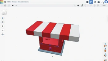 Хранение игрушечных кухонных инструментов и плита с выдв...