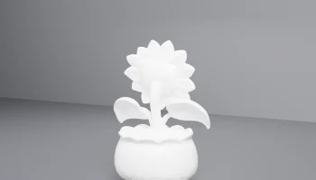 Цветочная ваза с подсолнухом и листьями 3D печать F2... 3