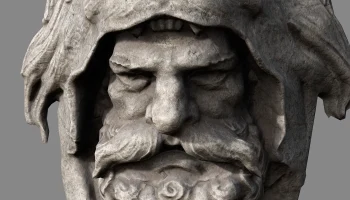 Скульптура головы охотника на львов 8