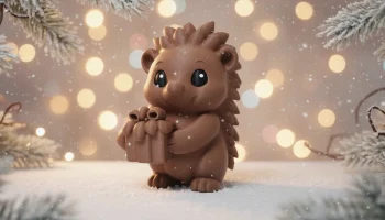 Фигурка рождественского ёжика с подарком 0