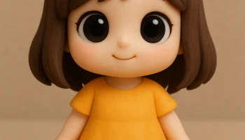 Милая игрушечная фигурка большеглазой девочки