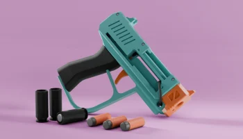 SKLEP mk1_Shell, выбрасывающий струнный бластер Nerf...