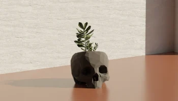Череп Low Poly - Горшечное растение/Держатель для ручек...