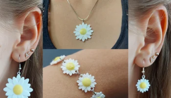 Цветочные украшения: Ромашка - Комплект из сережек, браслета