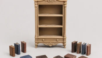 Miniaturisierte Holzbuchregal mit B&uuml;chern- Миниатюрная де...