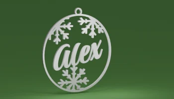 Снежинки внутри игрушки с именем Алексей (елочное украшение)