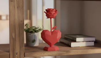 Lo-Poly роза с подставкой в ​​форме сердца